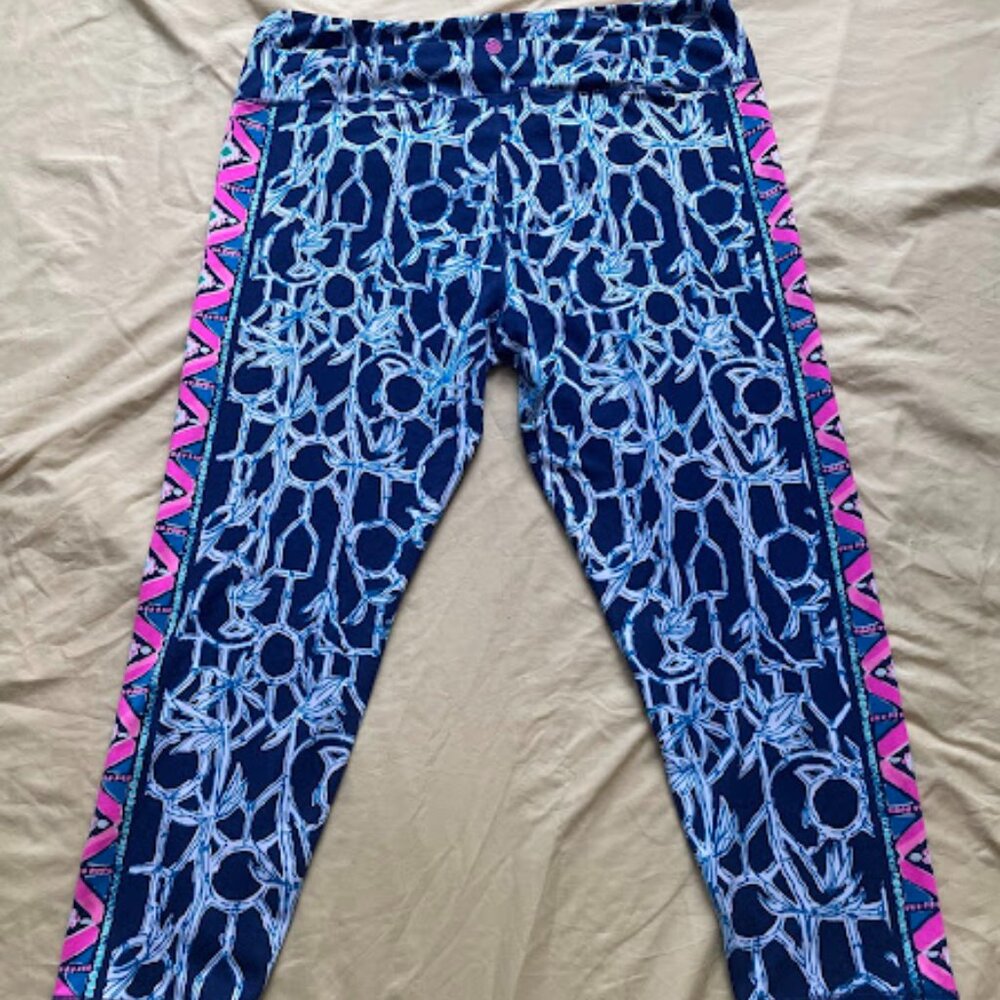 Lilly Pulitzer | Luxletic Cropped Leggings | Blue/Pink Print | Size XXL